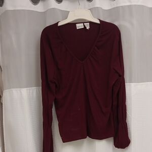Chic Deep Red V-Neck Women's Blouse